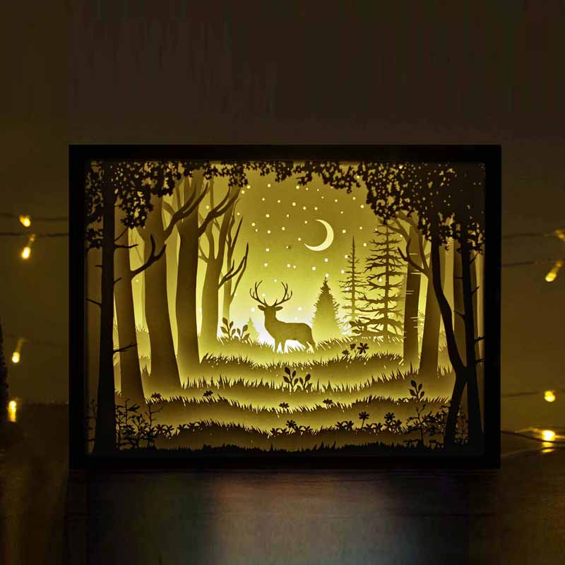 Light Box The Deer in The Deep Forest At Night | Paperzone VN