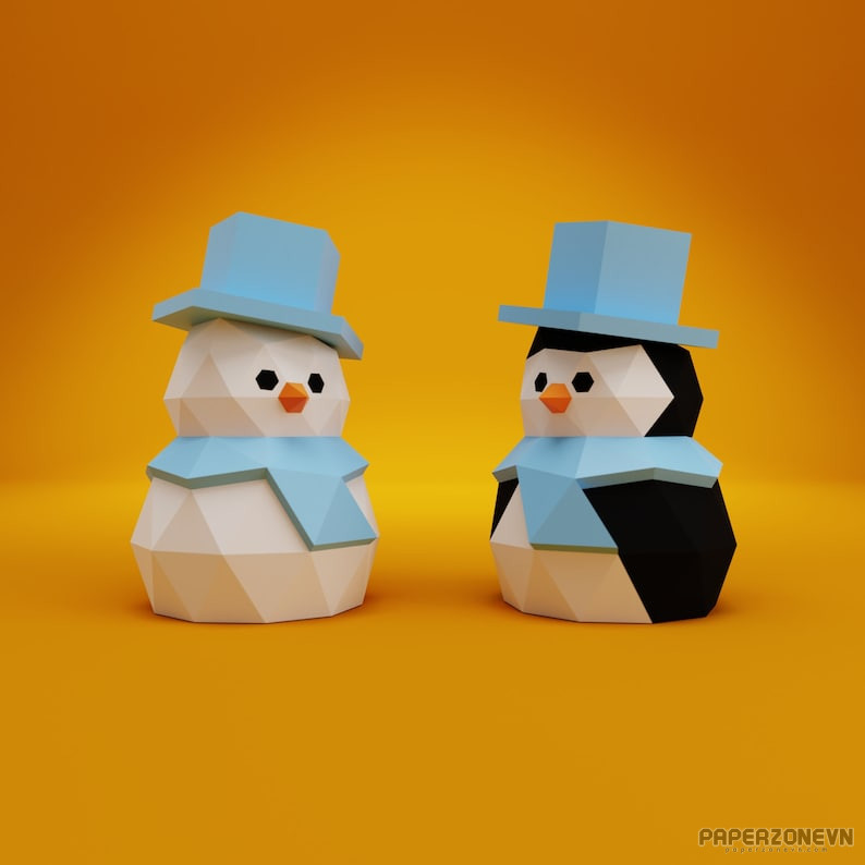 Animals - Low Poly Christmas Penguin - Snowman | Paperzone VN