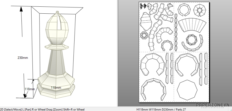 Papercraft Rook Chess Piece Template Geometric Low Poly Rook 