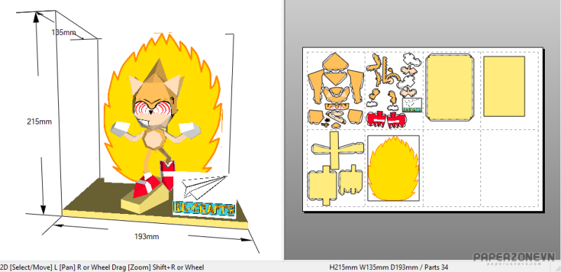 Pixel Papercraft - Fleetway Super Sonic(Sonic The Comic Series)